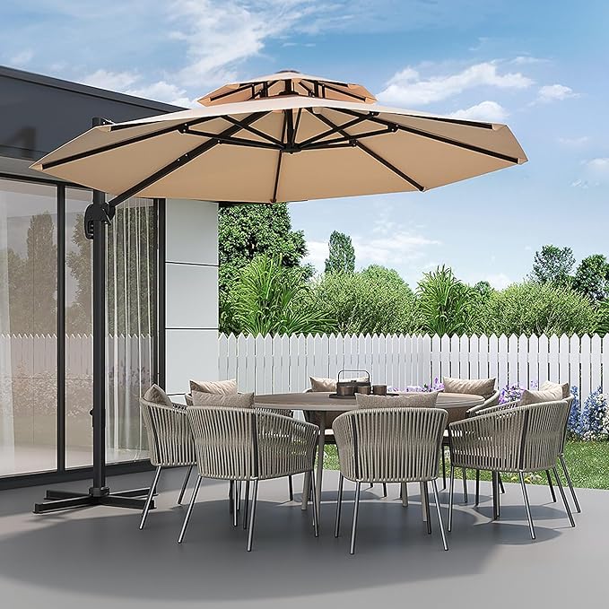 10FT Outdoor Umbrellas for Patio, Cantilever Umbrella with Steel Frame, UV Protection, Fade Resistant Fabric, 360 Degree Rotation, Pool Umbrellas Outdoor for Garden Deck Backyard