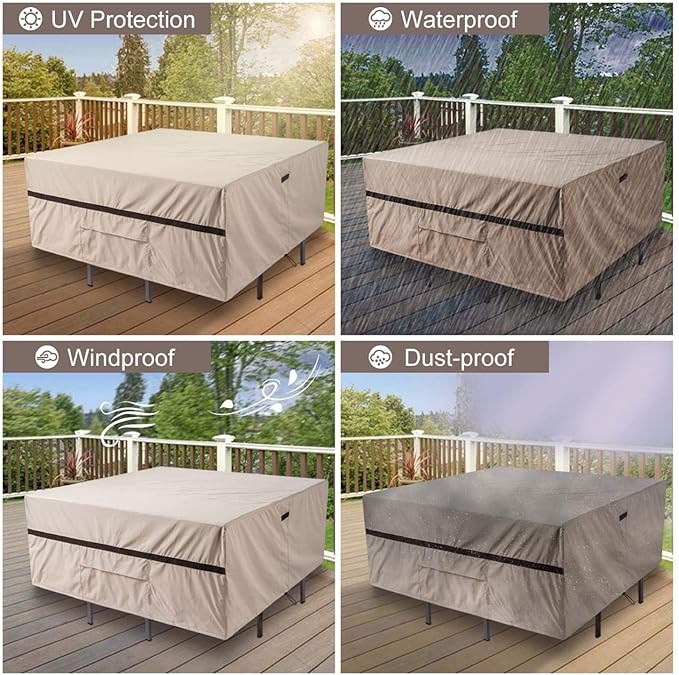 Patio Table and Chair Covers Square 76''L x 76''W x 32''H Waterproof Outside Square Furniture Covers for Table