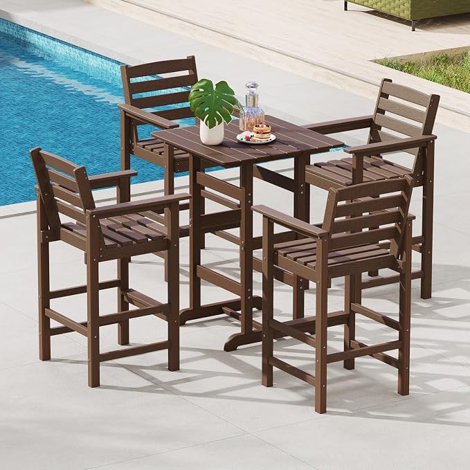 Tangkula 30" x 30" Square Bar Table, Patio HDPE Bar Height Dining Table w/Slatted Tabletop, Outdoor All-Weather High-Top Bistro Table for Poolside, Backyard, Balcony