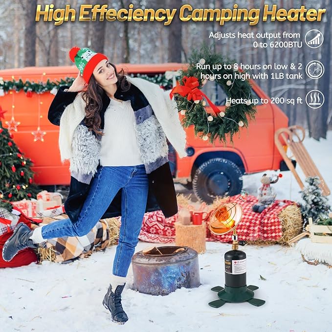 6200BTU Propane Heater with Windproof USB lighter, Gas Heater Camping, Outdoor Propane Heater with Cylinder Stand (Fuel not included)