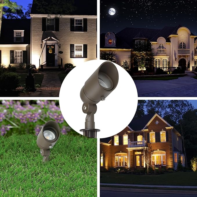 Lumina Lighting® 4W Landscape Lighting 12V Landscape Lights Low Voltage Landscape Spotlights Warm White Waterproof Outdoor Replaceable LED Bulb for Garden, Lawn, Porch, Patio and Yard (Bronze, 6-Pack)