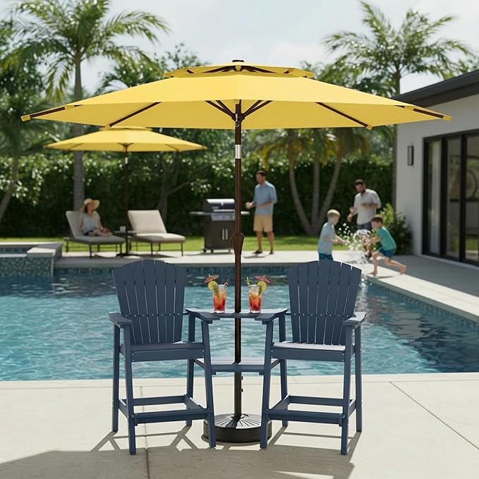 Outdoor Patio Umbrella, 2 Tiers Market Table Umbrella with 8 Sturdy Ribs, Push Button Tilt and Crank, UPF50+ UV Protection for Deck, Pool, Garden and Backyard