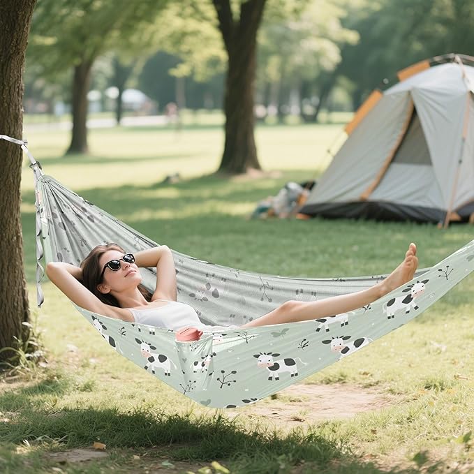 Camping Hammock Outdoor Hammocks for Outside Cute Farm Cows Beach Trees Portable Lightweight with Pockets Tree Straps Indoor