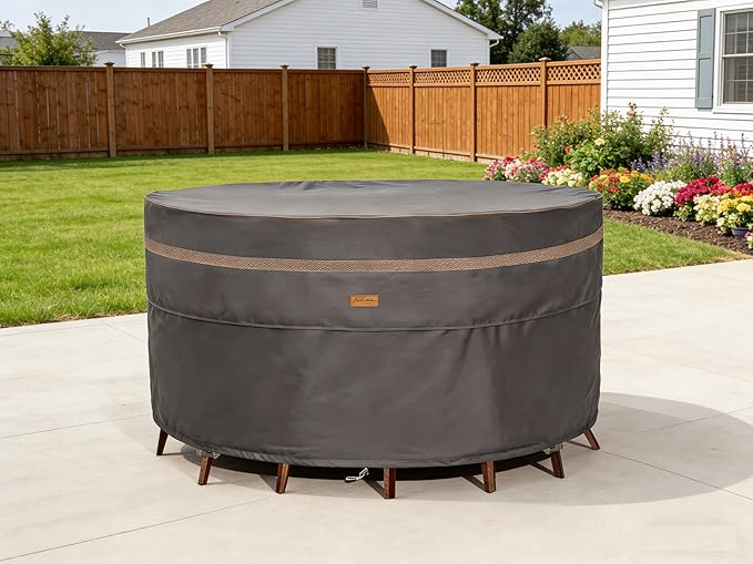 Heavy Duty Waterproof Patio Furniture Covers UV Resistant Round Outdoor Table Chair Covers Large Round 96"Diax28"H Dark Grey