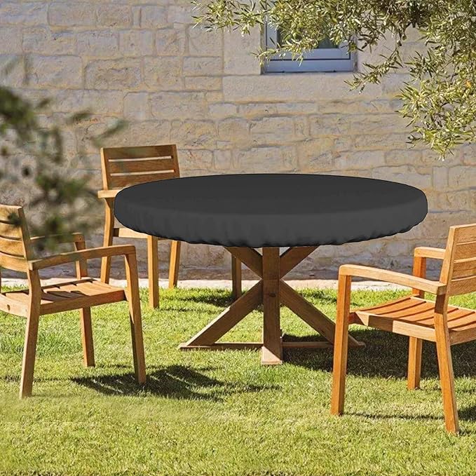 Waterproof Patio Table Cover 600D for 46" - 48" in Diameter Round Patio UV Resistant Elastic Hem Outdoor Garden Round Table Top Cover Black Patio Table Cover Black