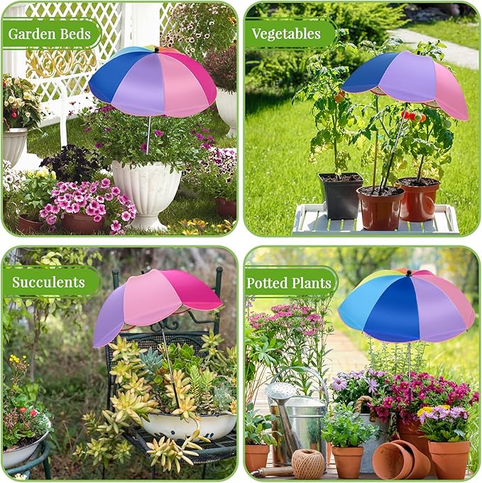 Colorful Plant Umbrellas for Outdoor Plants, Large (40") Sun Protection Shade Cover with M-Shaped Insert, Garden Shades for Potted Plants, Garden Beds, Patio Flower (2 Pcs)