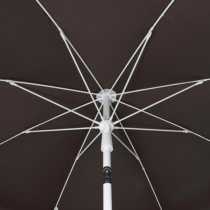JONATHAN Y Mariner 6.5 ft. Beach Umbrella, Black Solid with Fringe, Push-Button Tilt, UPF 50+ Sun Protection and Carrying Bag for Patio and Pool, White Pole UMB1005R