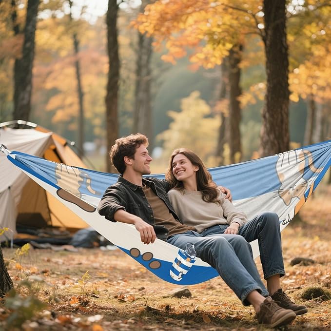 Blue White Striped Cat Paw 330lb Capacity Camping Hammock with Hanging Rope Portable Hammock for Outside Camping Essentials Silla hamacas para adultos
