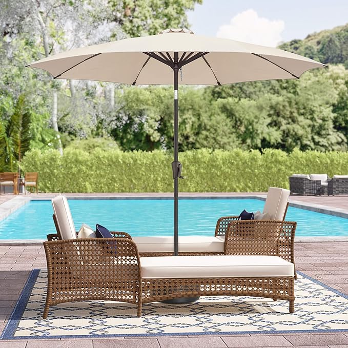 10ft Outdoor Patio Umbrella - Table Umbrella Waterproof UV Protection, Sombrillas de Patio with Push Button Tilt, Sun Umbrella for Pool, Porch, Garden, Deck, Backyard (Beige)