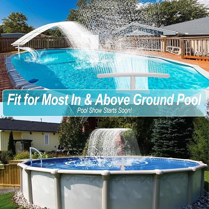 Pool Fountain with Lights for Above and Inground Pools, Dual-Layer Spray Solar Power Pool Waterfall Sprinkler Chiller Aerator, Water Fountain Swimming Pool Accessories with 9-Color Lights and 4 Modes