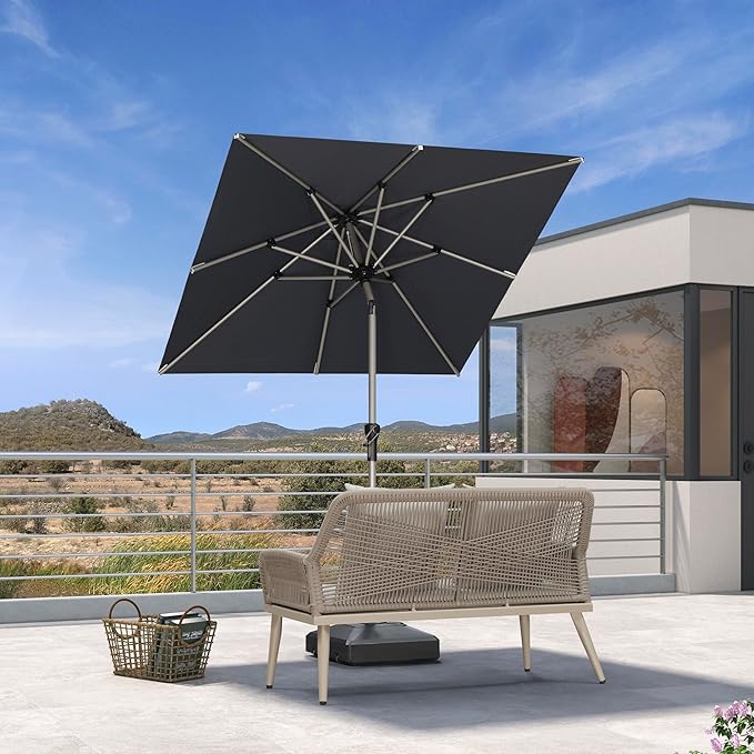 PURPLE LEAF 6' x 6' Square Patio Umbrella with Tilt Adjustment, Outdoor Table Umbrella Champagne Aluminum Frame, Market Umbrella Pool Umbrella for Deck Garden, Patio, or Poolside