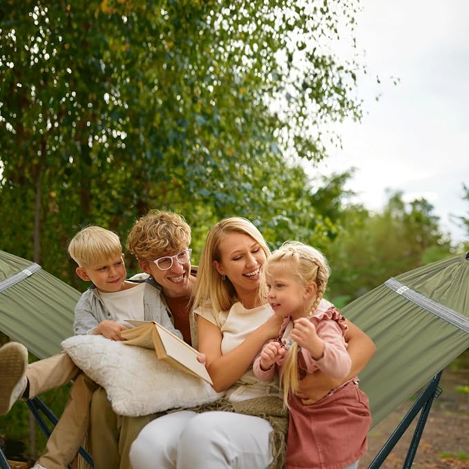 Tranquillo Sturdy Steel Hammock with Stand Premium Cotton Canvas Hammock, 600 lbs Capacity Hammock Stand Folding, Portable 30-Second Fold Unfold Hammock for Camping, Sage