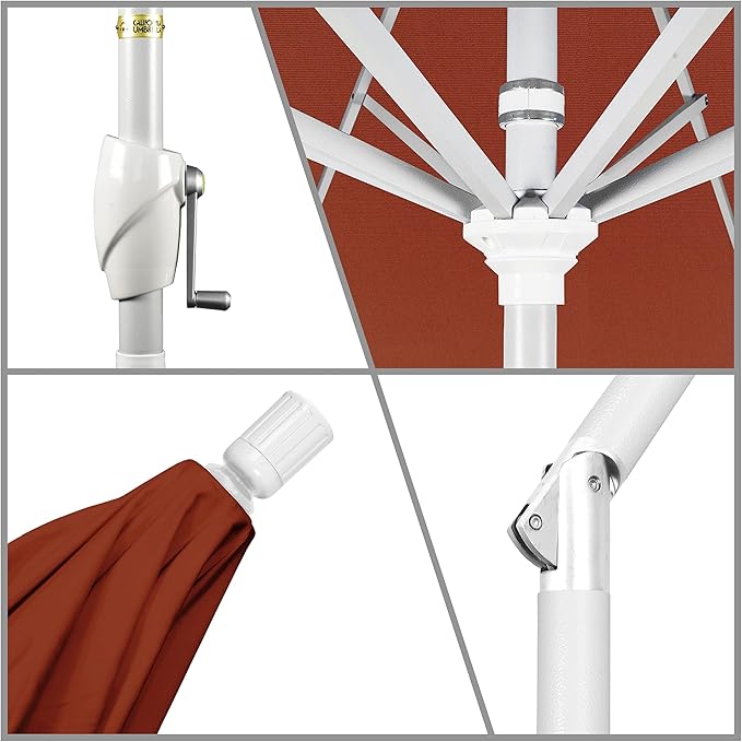 California Umbrella 9' Round Aluminum Market Umbrella, Crank Lift, Push Button Tilt, White Pole, Cilantro