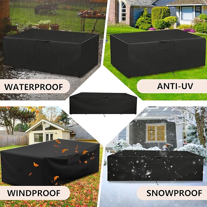 Patio Furniture Cover 110" L x 84" W x 28" H - Heavy Duty Outdoor Patio Table & Chair Cover, Waterproof UV Resistant Dustproof Protector for 8-12 Seats Sectional Sofa, Black