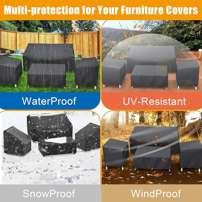 Patio Furniture Covers,Outdoor Furniture Cover Waterproof,4 Piece Patio Furniture Set Cover for Outside Couch, Lawn Chairs, Coffee Table, Windproof with Buckle Strap
