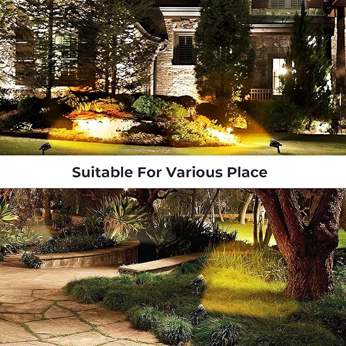 HANNAHONG Spotlight Outdoor 5W AC120V,Warm White COB LED Landscape Lighting Outdoor Indoor for House Flag Yard Tree Garden, Plug in Outdoor Lights with Spiked Stand and Base, 5 Ft Cable Waterproof