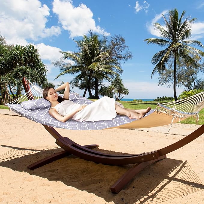 Double Hammock Pad and Pillow Set,78" x 55"Polyester Quilted Hammock Pad, Enhanced Comfort for Rope Outdoor Patio, Garden, Beach Hammocks, Grey
