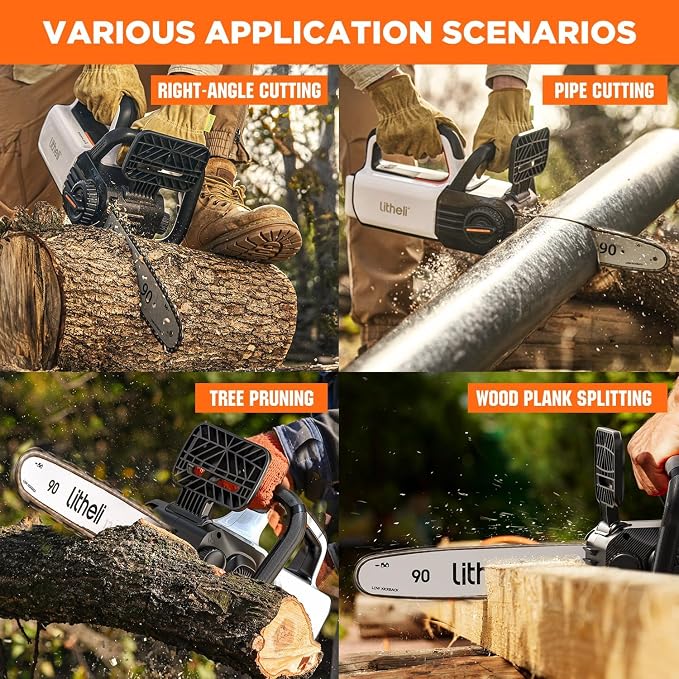 Litheli 12" Brushless Chainsaw 40V 2 x 2.5Ah Battery Chain Saw, Cordless Handheld Battery Powered Chainsaw Electric Auto-Lubrication for Wood Cutting Trimming