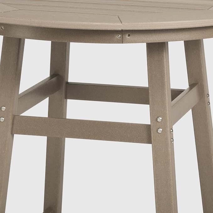 WestinTrends Malibu Outdoor 35" HDPE Round Patio Bar Height Table, Weathered Wood