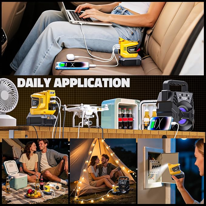Real 220W Portable Power Inverter Compatible with DeWALT 20V, LIVOWALNY Outdoor Generato Battery Converter 2 USB & AC Battery Powered Outlet, DC 20V to AC 110V-120V Power Station (Tool Only)