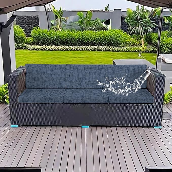 CALBODE 8Pcs Stretch Patio Cushion Covers Outdoor Couch Cover Replacement,Outdoor Textured Sofa Covers for Patio Couch,Washable Furniture Cover (Navy Blue,Cushions Not Included)