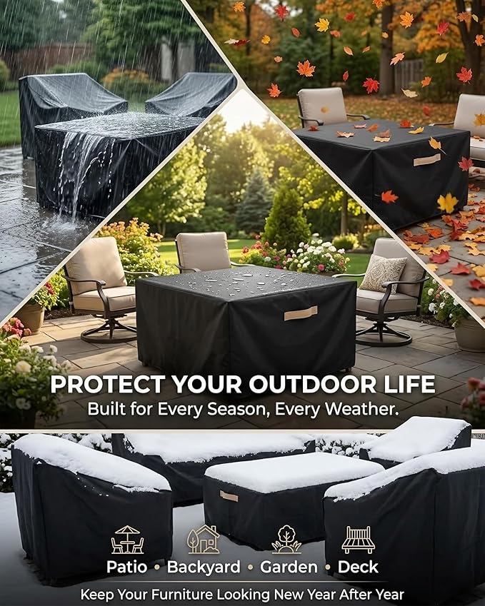 Outdoor Patio Furniture Cover Square, Heavy Duty 600D Waterproof Cover for Table & Chair Set or Sofa Set Covers, Windproof,UV Resistant, All-Season for Backyard,Deck,Garden,62" L x 62" W x 28" H,Black