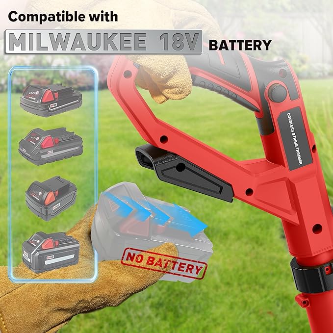 12" Electric Weed Wacker (No Battery) Compatible with Milwaukee18V Battery, Automatic Line Feed Weed Eater Battery Powered, Cordless String Trimmer with 4 Line Spools for Lawn, Garden