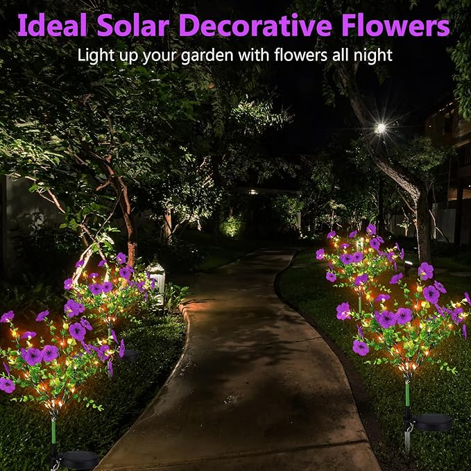 Glooglitter 2 Pack Solar Stake Lights Outdoor Decor Waterproof Mums Artificial Flowers Solar Lights for Outdoor Garden Yard Pathway Decor (Purple,Violet)