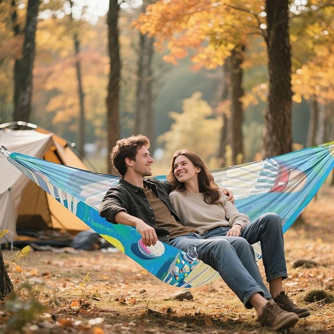 Oil Painting Feeling White Badminton 330lb Capacity Camping Hammocks with Hanging Rope Rope Hammock for Outside Camping Essentials hamaca para acampar