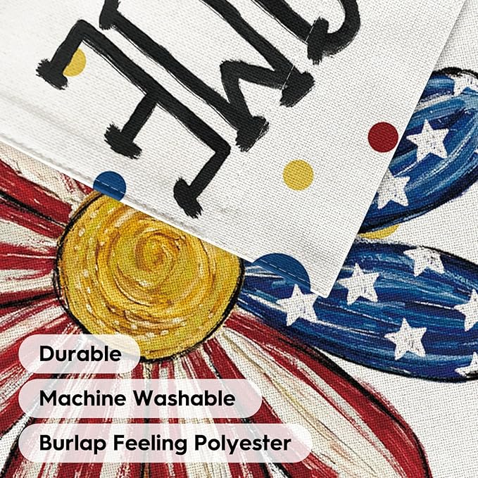 AVOIN colorlife 4th of July Patriotic Garden Flag 12x18 Inch Double Sided Outside, Memorial Day Welcome Floral Daisy Yard Outdoor Decoration