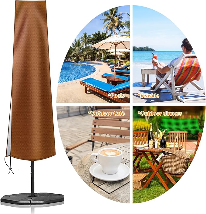 OKPOW Umbrella Cover 420D Oxford Fabric Patio Umbrella Covers Waterproof with Zip, for 9ft to 12ft Garden Outdoor Umbrella (Brown)