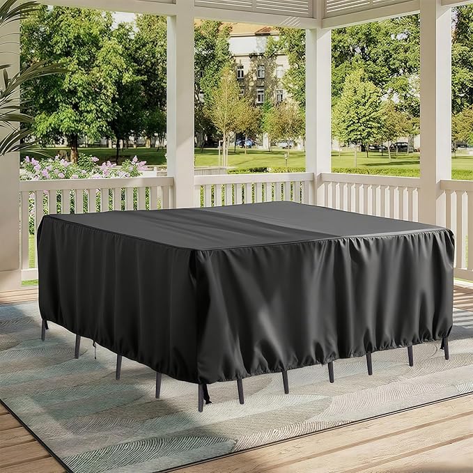 UPGRADE Outdoor Furniture Covers, Custom Size 111"(L) x 74"(W) x 30"(H) Rectangular Patio Table and Chair Waterproof Covers, Heavy Duty 420D, Black
