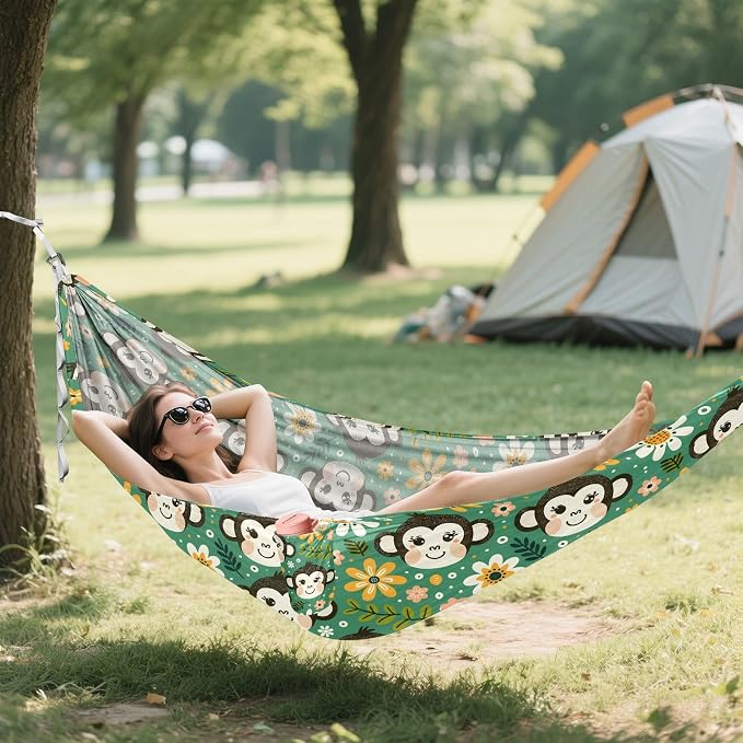 Camping Hammock Outdoor Hammocks for Outside Monkey Green Beach Trees Portable Lightweight with Pockets Tree Straps Indoor