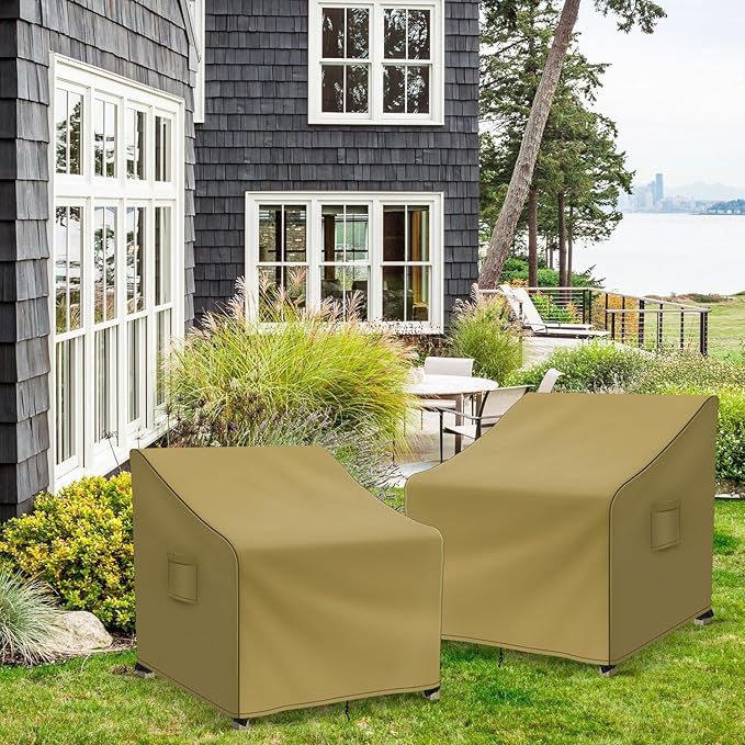 Richwon Patio Furniture Covers Waterproof for Chairs, Lawn Outdoor Chair Covers 2 Pack, Patio Chair Covers for Outdoor Furniture Fits up to 30W x 37D x 31H inches, Khaki