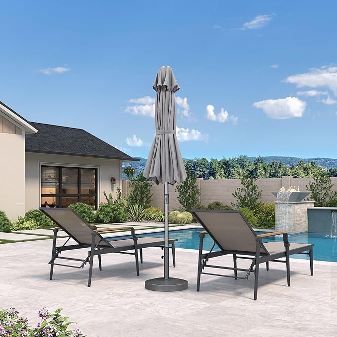 PURPLE LEAF 9 FT Semi-Auto Outdoor Patio Umbrella Market Table Sun Umbrellas with 8 Aluminum Sturdy Ribs for Backyard Deck Garden Pool (Gray Pole Gray Canopy)
