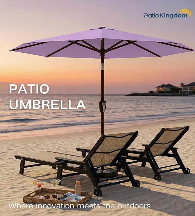 PatioKingdom 10FT Patio Umbrella with Push Button Tilt and Crank, Outdoor Market Umbrella with 8 Fiberglass Ribs, UV Protection Table Umbrella for Pool,Backyard,Garden,Deck