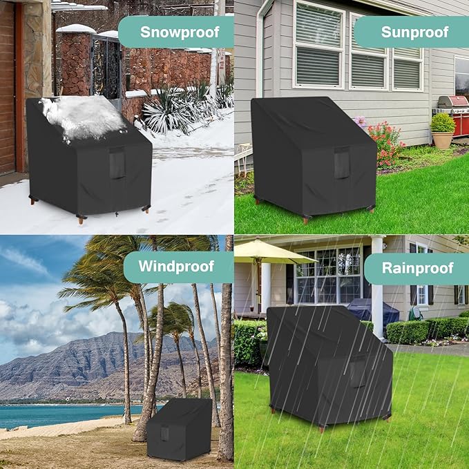 Luv4babe Patio Chair Covers Waterproof 2 Pack for Outdoor Furniture, Heavy Duty and Weatherproof Outdoor Chair Covers 38" W x 31" D x 29" H with Air Vents and Handles, Black
