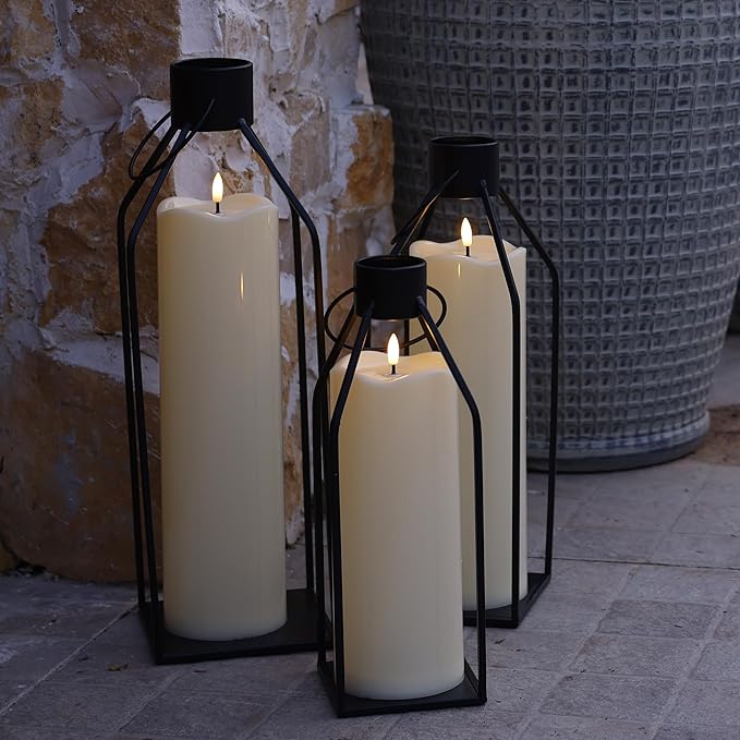 4" x14" Outdoor Candles with Timer Waterproof Large Flickering Flameless Candles with Remote Plastic Tall Pillar Candles for Indoor Outdoor Use, Ivory 1Pack