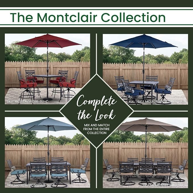 Hanover Montclair 9' Market Outdoor Umbrella, All-Weather, Crank Lever, Navy