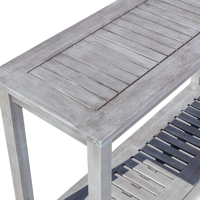 DTY Outdoor Living Eucalyptus Wood Console Table, Two-Shelf Outdoor Buffet, Silver Gray Weather-Resistant Finish