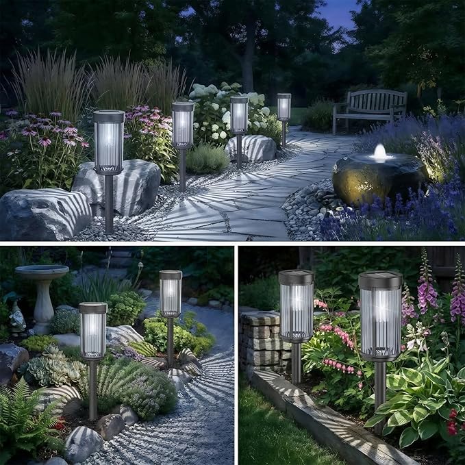 Sparkblaze 12 Pack Solar Garden Lights Outdoor, Decorative Solar Pathway Lights for Yard Auto On/Off Landscape Lighting for Walkway, Lawn, Garden, Waterproof Solar Stake Lights. (12, Cold White)