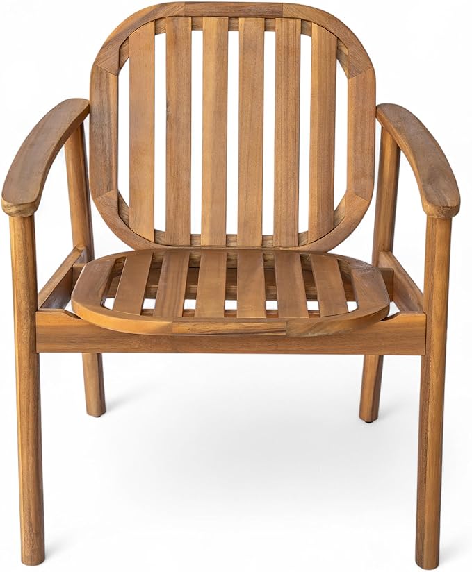 Merax Patio Dining Chairs Set of 2, Acacia Wood Rustic Outdoor Dining Chairs with Upholstered Cushion & Backrest, Outside Armrest Patio Chair for Garden Balcony Backyard, Teak Finish