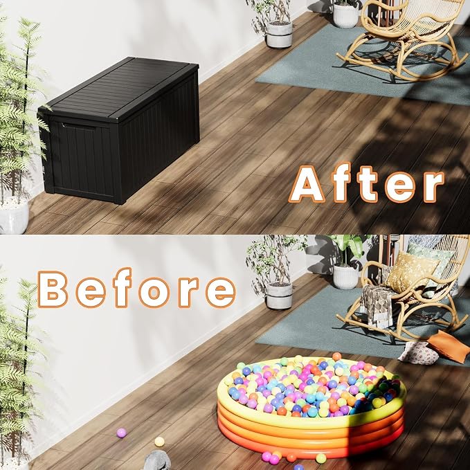 200 Gallon Outdoor Storage Deck Box, Large Storage Organizer for Patio Furniture Accessories, Garden Tools, Indoor Storage for Cushion, Black