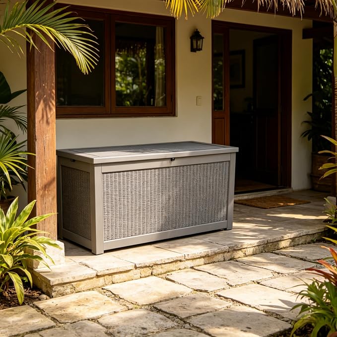 317 Gallon Large Resin Outdoor Storage Box, Waterproof Deck Box, Lockable Deck Container with Reinforced Support, Outdoor Chest for Patio Accessories, Outdoor Cushions, Garden Tools, Taupe Gray