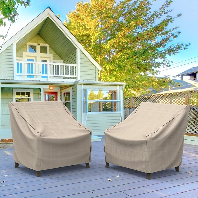 Budge English Garden Patio Chair Cover, Waterproof & UV-Resistant Outdoor Furniture Cover, Fits Extra Large Patio Chairs up to 37" W x 41" D x 39" H, Tan Tweed