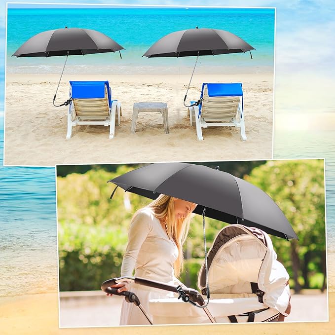 Talltalk 2 Pcs Beach Umbrella with Universal Clamp Adjustable Beach Shade UV Protection Chair Portable Outdoor Umbrella for Camping Patio Chairs Golf Carts