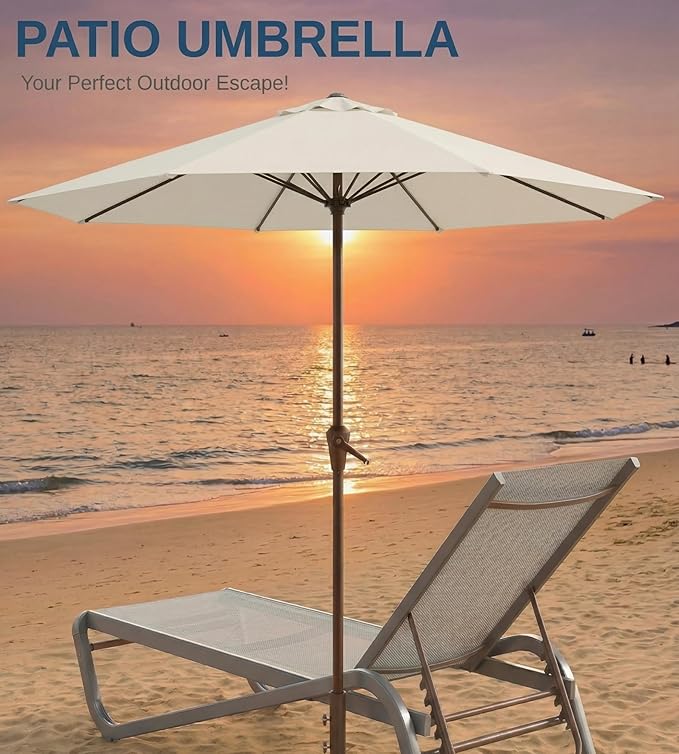 10FT Patio Umbrella, Outdoor Umbrella with Push Button Tilt and Crank, 8 Sturdy Ribs, UV Protection & Waterproof Market Umbrella for Pool, Backyard, Beach,Deck (Cream White)