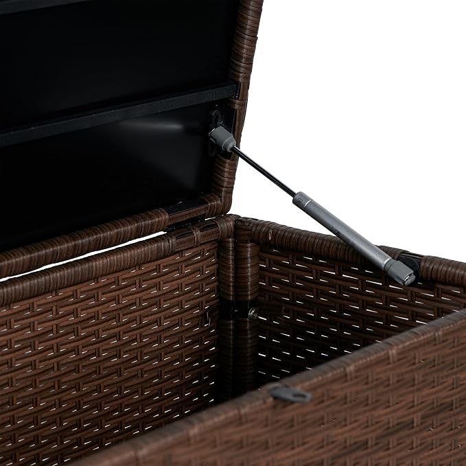 happimess TRK1001B Nino 47.24" Modern Minimalist Outdoor Faux Wicker Deck and Patio Storage Box, Brown, Soft-Close, for Package Delivery, Patio Furniture, Cushions, Gardening Tools, Pool Supplies