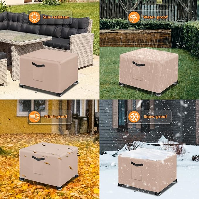 Kovshuiwe 2Pcs Outdoor Waterproof Patio Ottoman Cover 22"L x 22"W x 18"H, Patio Wicker Side Table Cover,Waterproof Square Patio Small Side Table Cover,Khaki