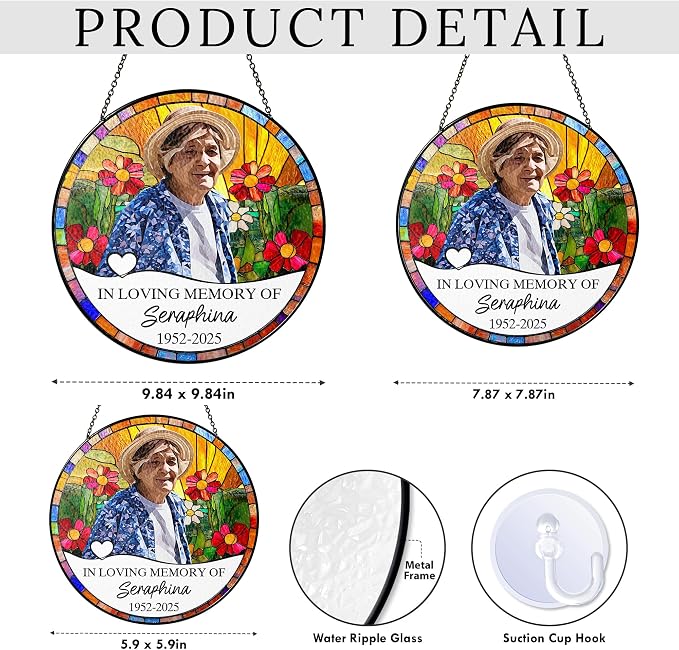 Personalized in Loving Memory Glass Suncatcher, Custom Portrait Photo, Name, Years, Keepsake Gift for Your Loved Ones - Mother's Day, Father's Day, Birthday Gift (in Loving Memory)